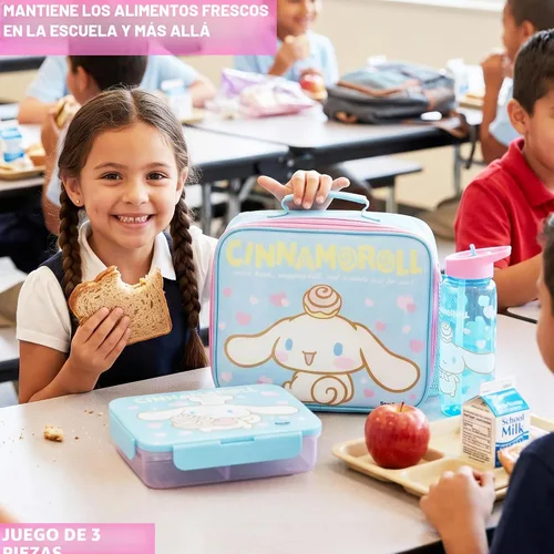 Vista 3 de Get Trend Cinnamoroll Girls Lunch Bag, Bento Box & Water Bottle 3 Piece Set Light Blue/Pink Cinnamoroll