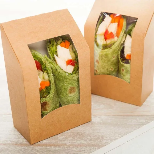 Vista 3 de Restaurantware -Cafe Vision - Contenedores para sándwich de 5.9 x 3.7 pulgadas, 200 cajas de papel sándwich de corte angular, con ventana