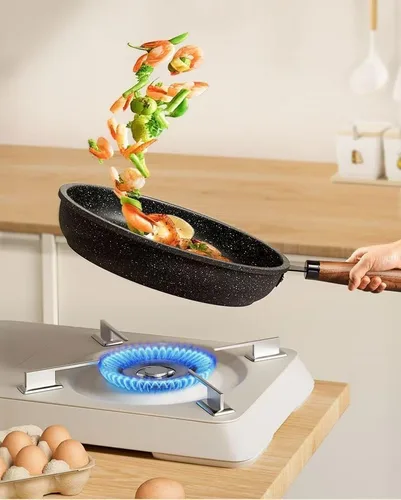 Vista 3 de Sartén antiadherente, utensilios de cocina fundidos, compatibles con inducción (10 pulgadas)