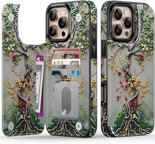 Vista 51 de FUNMIKO Funda tipo cartera para iPhone 15 con tarjetero + clip para efectivo, bloqueo RFID, protección contra caídas de grado militar y obras