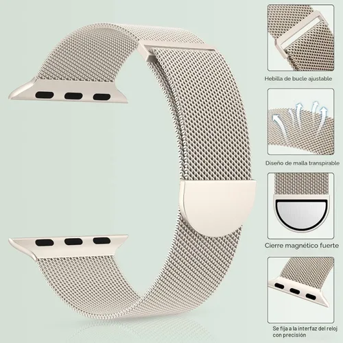 Vista 4 de Marge Plus Correa de malla de acero inoxidable cierre magnético para Apple Watch 7/6/5/4/3/2/1/SE de 1.5"/1.58"/1.61"/1.65"/1.73"/1.77" para A- Luz