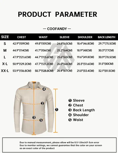 Vista 6 de COOFANDY Camisa casual de lino de manga larga con botones para hombre