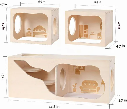 Vista 5 de Casa de madera para hámster, túnel de hábitat para mascotas