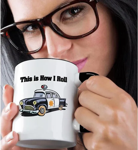 Vista 2 de 3dRose This Is How I Roll Police Cop Car 15oz Two-Tone Black Mug