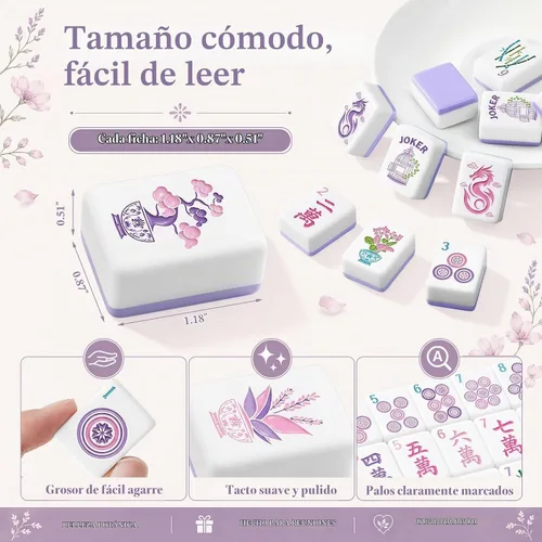 Vista 2 de Soulchen Juego de Mahjong Americano Lavender Garden de 1.2 pulgadas, 168 Morado