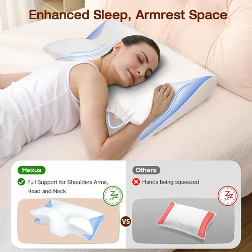 Vista 5 de Hexus Almohada cervical para el cuello para aliviar el dolor de dormir, almohadas ergonómicas de espuma viscoelástica, almohadas ortopédicas