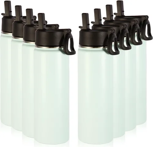 Vista 15 de Volhoply Botellas de agua aisladas de 22 onzas con tapa con popote, botella deportiva de acero inoxidable con asa, vasos de agua de viaje de metal
