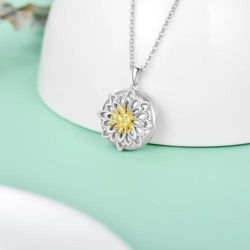 Vista 3 de Sunflower Locket That Hold Pictures 925 Sterling Silver Flower Necklace Sunshine Rose Flower Pendant Necklace for Women