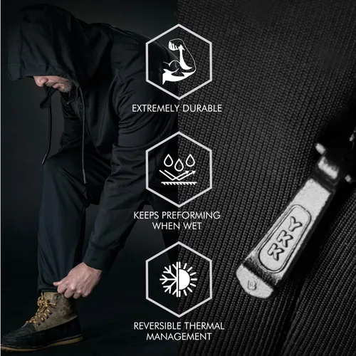 Vista 5 de GRAPHENE-X Pantalones deportivos reversibles Tela integrada de grafeno Transpirable, abrasión y resistente al agua Serie Futura, Negro