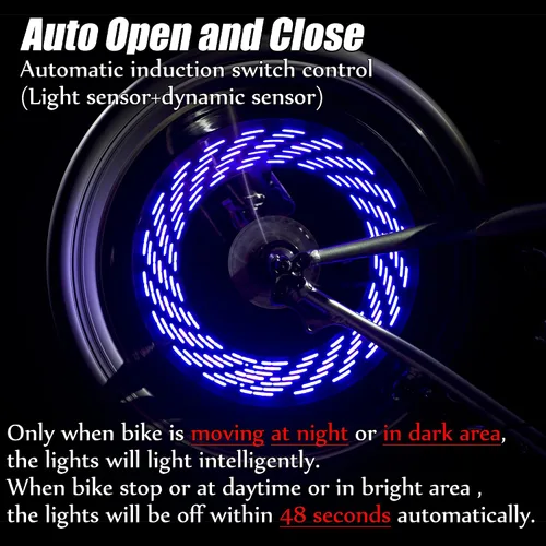 Vista 3 de DAWAY Luz de vástago de válvula de neumático de bicicleta A08 – Luces LED impermeables para rueda de bicicleta, lámpara intermitente de neón que