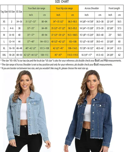 Vista 6 de Dilgul Chaqueta de mezclilla para mujer, casual, de manga larga, lavada, con botones