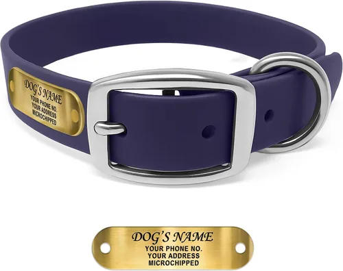Vista 11 de Regal Dog Products Collares de perro pequeños negros impermeables con placa de nombre personalizada grabada Collar de perro de Biothane