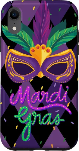 Vista 23 de Funda para iPhone 11 Pro Max Mardi Gras NOLA Festive Carnival Mask New Orleans Party Case