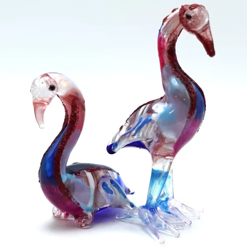 Vista 7 de Figuras en miniatura de flamenco de animales pintados a mano de vidrio soplado, arte de pájaro, regalo coleccionable para decorar (2 rojo azul)