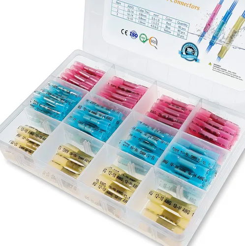 Vista 26 de TICONN Kit de conectores a tope termorretráctiles de 60 piezas, empalme a tope AWG 14 – 12, terminales de crimpado de cables eléctricos marinos