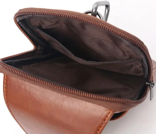 Vista 4 de Cinturón de cuero genuino para la cintura, bolsa cruzada simple para teléfono inteligente, bolsa de mensajero vintage pequeña para hombre