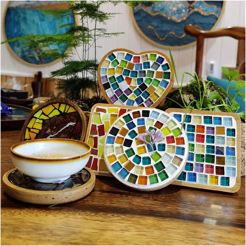 Vista 5 de Azulejos de mosaico cuadrados de cristal naranja mosaico de vidrio para manualidades, marcos de fotos hechos a granel, joyería hecha a mano