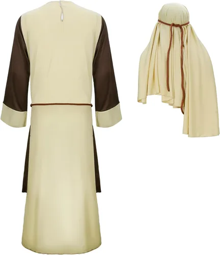 Vista 5 de NIHONCOS Disfraz de San José para hombre, traje religioso bíblico de Jesús, traje de pañuelo para la cabeza, traje medieval para Halloween y cosplay