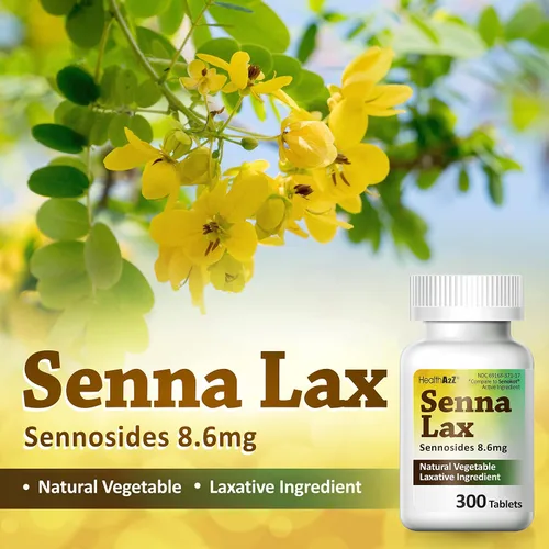 Vista 5 de HealthA2Z Senna Laxante 300 unidades Sennósidos 8.6 mg Vegetal natural Ingredientes laxantes Alivio durante la noche Movimiento