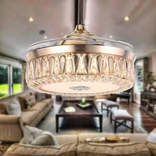 Vista 8 de Ventilador de techo inteligente tipo candelabro de 42 pulgadas con luz, ventilador de techo candelabro retráctil con altavoz Bluetooth y control