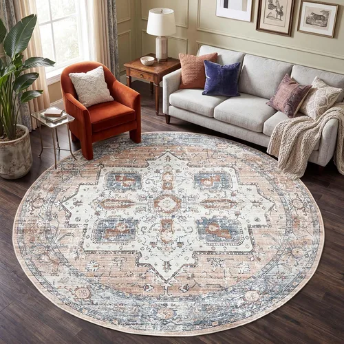 Vista 17 de jinchan Alfombra de área pequeña lavable floral vintage, alfombra de entrada simétrica de medio círculo de 2 x 3, alfombra de entrada suave de pelo
