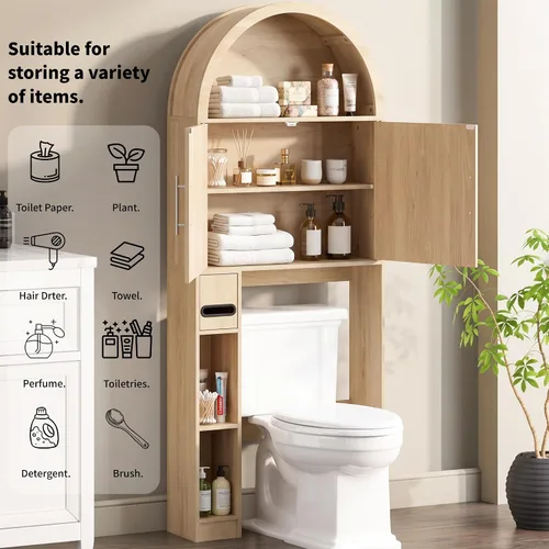 Vista 3 de Over the Toilet Storage Cabinet with Arch Top, Pattern Toilet Cabinet.