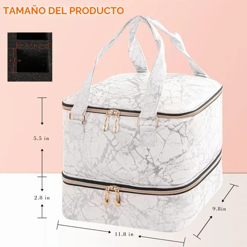 Vista 7 de Organizador de esmalte de uñas, bolsa de almacenamiento de esmalte de uñas de doble capa, funda de transporte con capacidad para 42 botellas