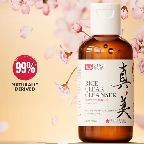 Vista 2 de Shinbi Beauty Productos para el cuidado de la piel de lavado facial japonés, limpiador de té verde con agua de arroz japonés, 99% de belleza