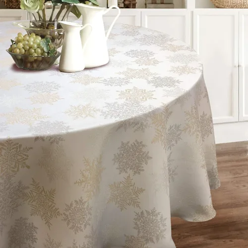 Vista 6 de CAIT CHAPMAN HOME COLLECTION - Mantel festivo de copos de nieve plateados y dorados metálicos en jacquard tejido (mantel de 35 x 183 cm)