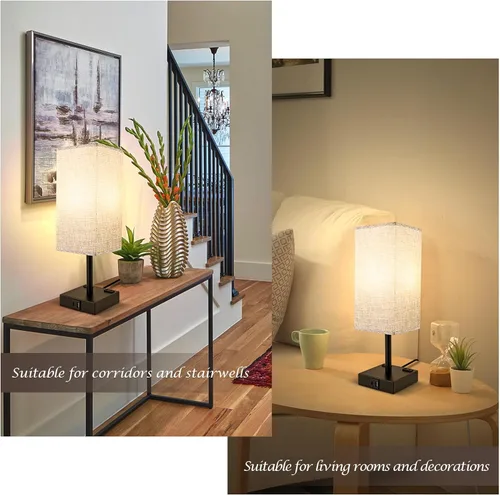 Vista 6 de Lámpara de mesa táctil para dormitorio, lámpara de noche regulable continua con puertos USB C+A y 3 temperaturas de color, luz de mesita de noche