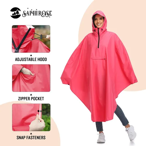 Vista 3 de SaphiRose Lightweight Cycling Jacket Rain Poncho Hooded Rain Coat Cape with Reflective Stripe for Bikes