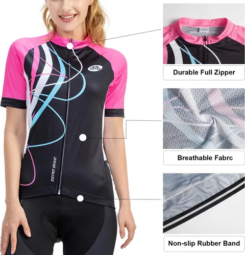Vista 58 de Jersey de ciclismo para mujer, de manga corta, secado rápido, transpirable, para montaña.