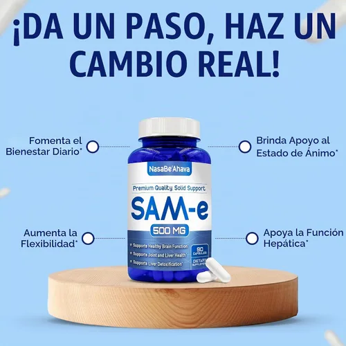 Vista 6 de SAM-E Suplemento de 500 mg Fácil absorción S-adenosil-L-metionina SAM-e 500mg para suplemento de apoyo óseo y estado de ánimo Fabricado