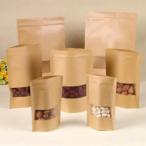 Vista 7 de TYONMUJO 100 bolsas de papel kraft con cierre de cremallera para ventana, bolsas a granel resellables de 3.5 x 5.5 pulgadas