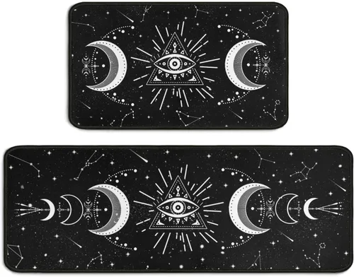 Vista 16 de Juego de 2 alfombras de cocina de mal de ojo, psicodélicas, antideslizantes, impermeables, cómodas, para decoración del hogar, sala de estar, 17 x