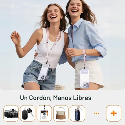 Vista 4 de 2 Almohadillas Cordón para Teléfono Ajustable Crossbody Correa para Cuello de Teléfono Celular Universal Cordón de Muñeca para Teléfono Móvil + 2pcs
