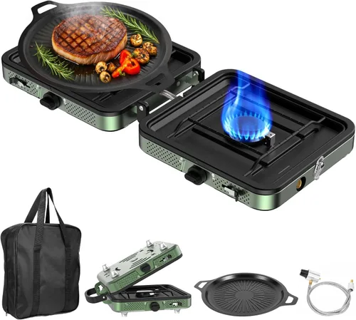 Vista 14 de Estufa de camping portátil de combustible dual Propane or Butane, 10,000 BTU, Automatic Ignition, Carrying Case & Windblocker, Emergency