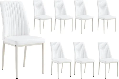 Vista 32 de Juego de 4 sillas de comedor modernas, de piel sintética, con patas de metal, para comedor, oficina, sala de espera (juego de 4, color blanco)