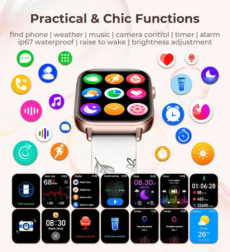 Vista 7 de Iaret Reloj inteligente para mujer, rastreador de fitness HD de 1.83 pulgadas con 4 bandas, responder/hacer llamadas, frecuencia cardíaca, sueño