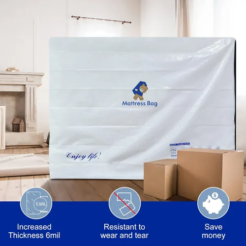 Vista 2 de Bolsa de colchón de plástico para almacenamiento en movimiento, funda de colchón impermeable con cremallera de 6 mil, protector de colchón