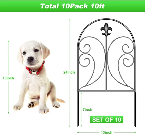 Vista 2 de Valla Decorativa para Jardín Paquete de 10, 24 pulgadas (Alto) x 10 pies (Largo) Valla Barrera para Animales, Valla de Metal Resistente al Óxido