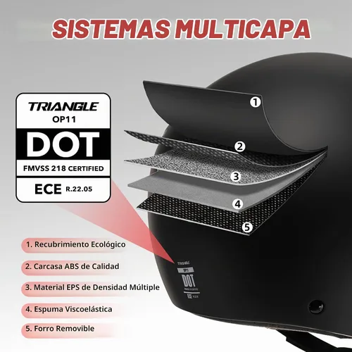 Vista 3 de TRIANGLE Casco de cara abierta para motocicleta, casco retro 3/4 con visera transparente para hombres y mujeres, aprobado por DOT Gris brillante