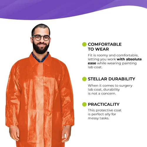 Vista 3 de AMZ Blue Disposable Lab Coats for Adults. 40 GSM PP + PE Unisex Disposable Lab Coat with Front Snaps, Elastic Wrists