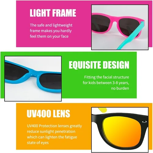 Vista 10 de Gafas de sol para niños a granel, gafas de sol neón con protección UV400 para niños y niñas