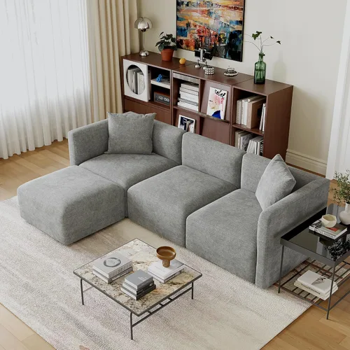 Vista 14 de Acanva Sofá modular convertible de lujo con tapicería en forma de L, sofá reversible contemporáneo con diván para sala de estar, apartamento