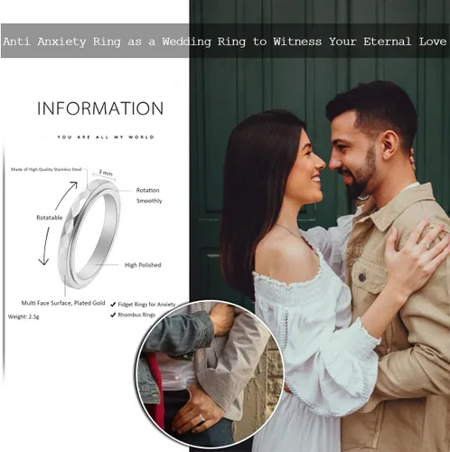 Vista 6 de Nanafast Anillos de ansiedad de acero de titanio de 0.118 pulgadas para mujeres y hombres, anillos multifacéticos para ansiedad, anillos giratorios