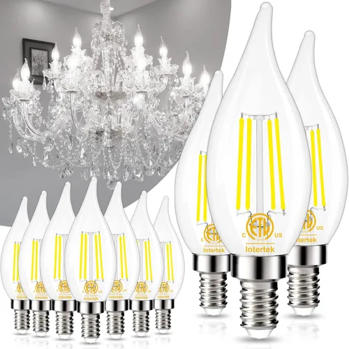 Vista 10 de GOLSPARK E12 Chandelier LED Light Bulbs 60W Equivalent 2700K Warm White Type B, B11 550LM, 120V, CRI85+, Dimmable, Vintage Filament Flame Tip