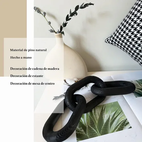 Vista 3 de Decoración de cadena de madera, 3 eslabones, decoración de cadena de pino tallada moderna para decoración del hogar, utilizada para decoración