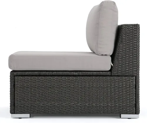 Vista 3 de Christopher Knight Home Santa Rosa - Asiento modular de mimbre sin brazos para exteriores con marco de aluminio y cojines resistentes al agua