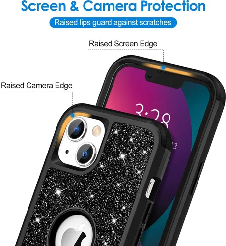 Vista 3 de Hython Funda para iPhone 13 Funda con Purpurina, Bonita Cubierta Brillante Resplandeciente con Brillo, Resistente 3 en 1 Híbrida de PC Duro TPU